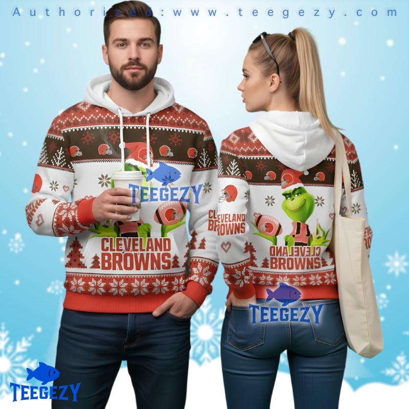 Cleveland Browns Santa Grinch Funny 3D Ugly Hoodie Cleveland Browns Santa Grinch Funny 3D Ugly Hoodie