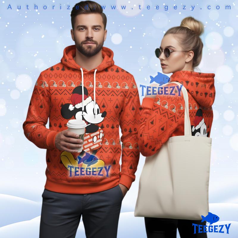 Cleveland Browns Santa Mickey Mouse Ugly Christmas Sweater 3D Hoodie Cleveland Browns Santa Mickey Mouse Ugly Christmas Sweater 3D Hoodie