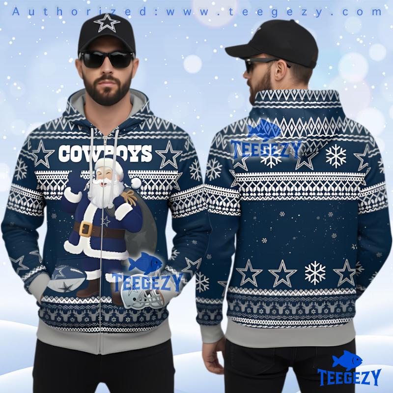 Dallas Cowboys Fan Santa Football Holiday 3D Ugly Hoodie