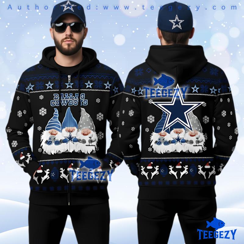 Dallas Cowboys Gnomes 3D Zip Up Hoodie For Holiday