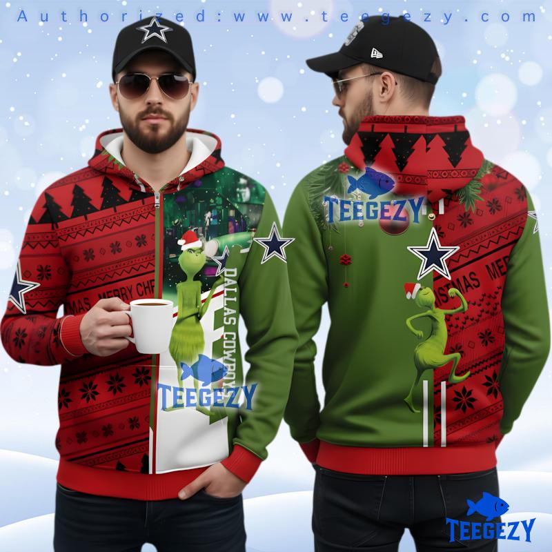 Dallas Cowboys Grinch Max Dog Ugly Christmas 3D Zip Hoodie Dallas Cowboys Grinch Max Dog Ugly Christmas 3D Zip Hoodie