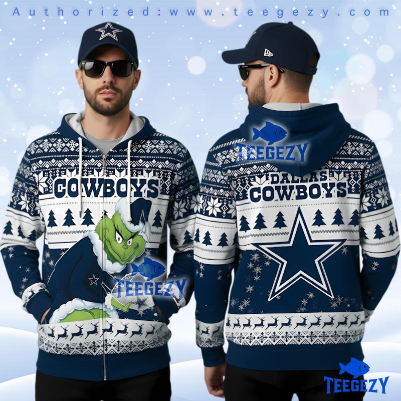 Dallas Cowboys Grinch Stole Football Ugly Christmas 3D Full Zip Hoodie