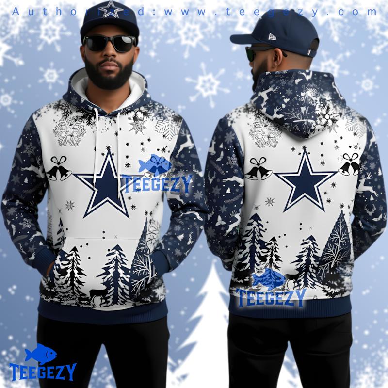 Dallas Cowboys Reindeer And Xmas Tree 3D Ugly Hoodie