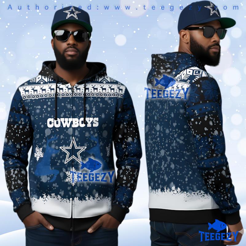 Dallas Cowboys Reindeer Snowflake Pattern Ugly Christmas 3D Hoodie