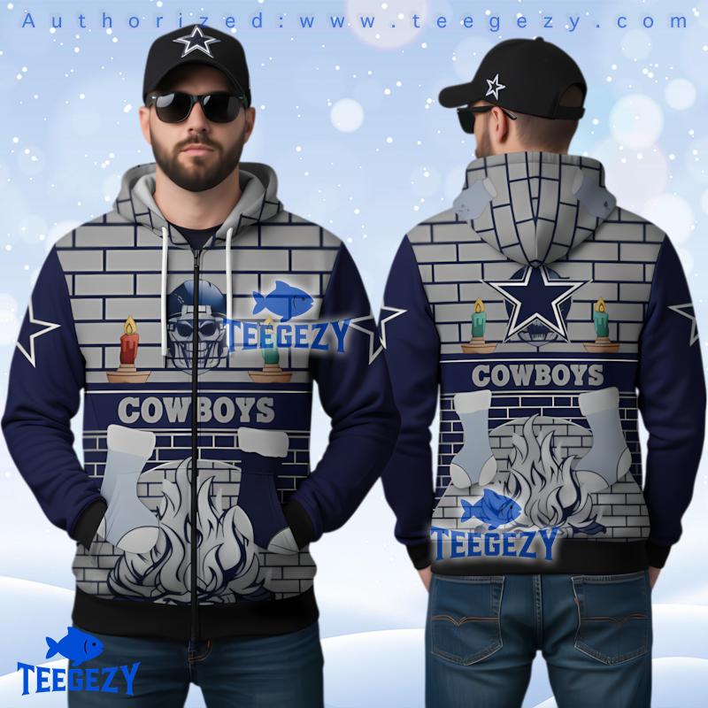 Dallas Cowboys Skull Fireplace Christmas 3D Ugly Hoodie Men