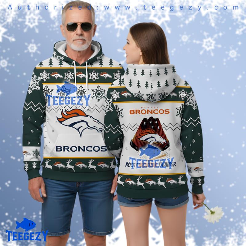Denver Broncos Logo Snowflakes Ugly Christmas 3D Pullover Hoodie Denver Broncos Logo Snowflakes Ugly Christmas 3D Pullover Hoodie