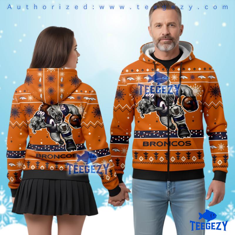 Denver Broncos Mascot Ugly Christmas 3D Hoodie Men Denver Broncos Mascot Ugly Christmas 3D Hoodie Men