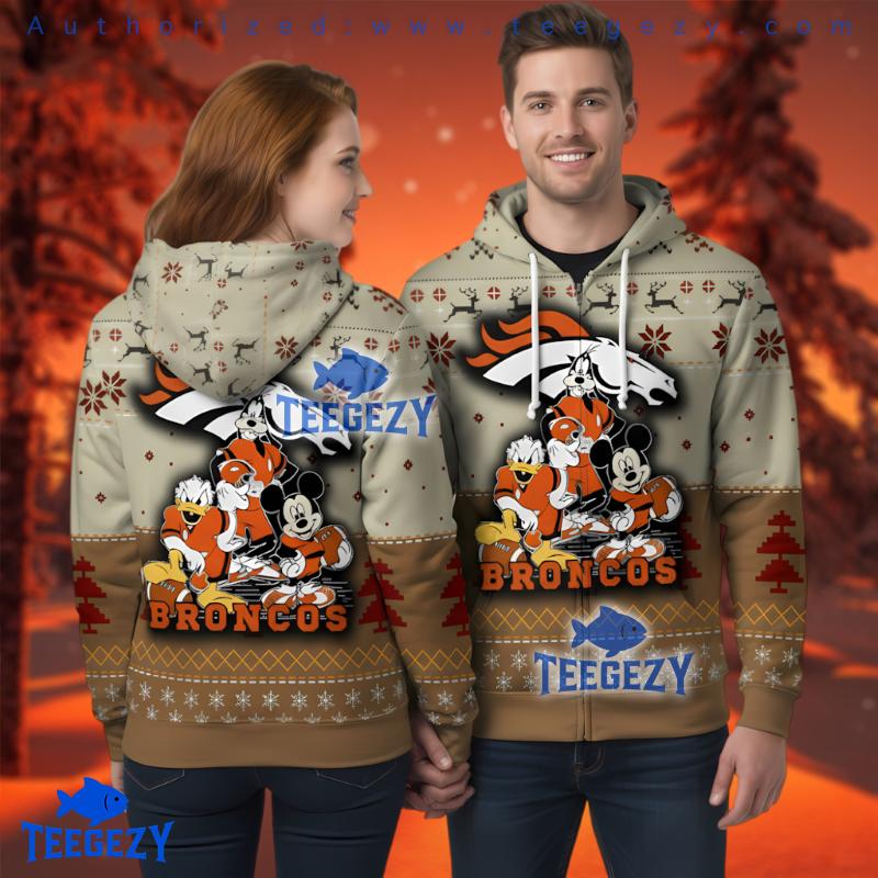 Denver Broncos Mickey Mouse And Friends Ugly 3D Hoodie Denver Broncos Mickey Mouse And Friends Ugly 3D Hoodie