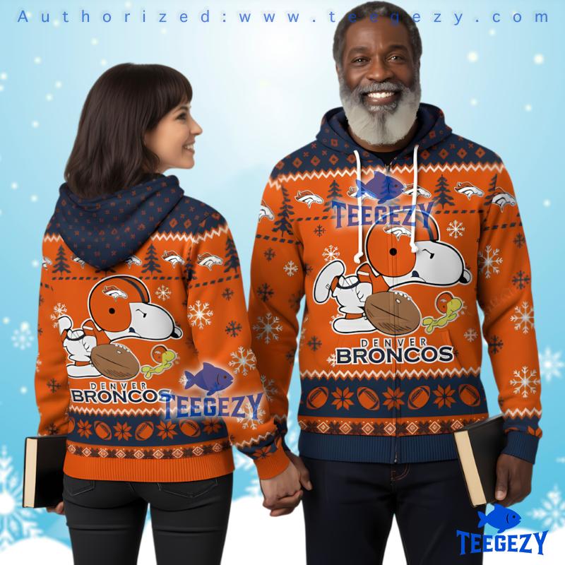 Denver Broncos Peanuts Snoopy Football Ugly Christmas Hoodie 3D Denver Broncos Peanuts Snoopy Football Ugly Christmas Hoodie 3D