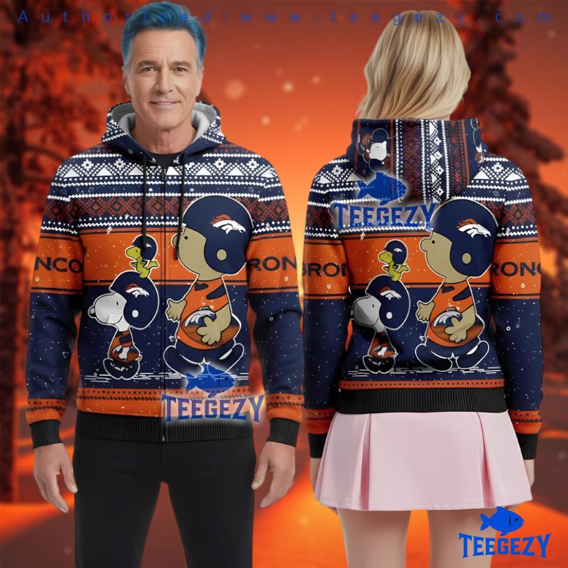 Denver Broncos Peanuts Ugly Christmas Hoodie Snoopy Woodstock Mashup Denver Broncos Peanuts Ugly Christmas Hoodie Snoopy Woodstock Mashup
