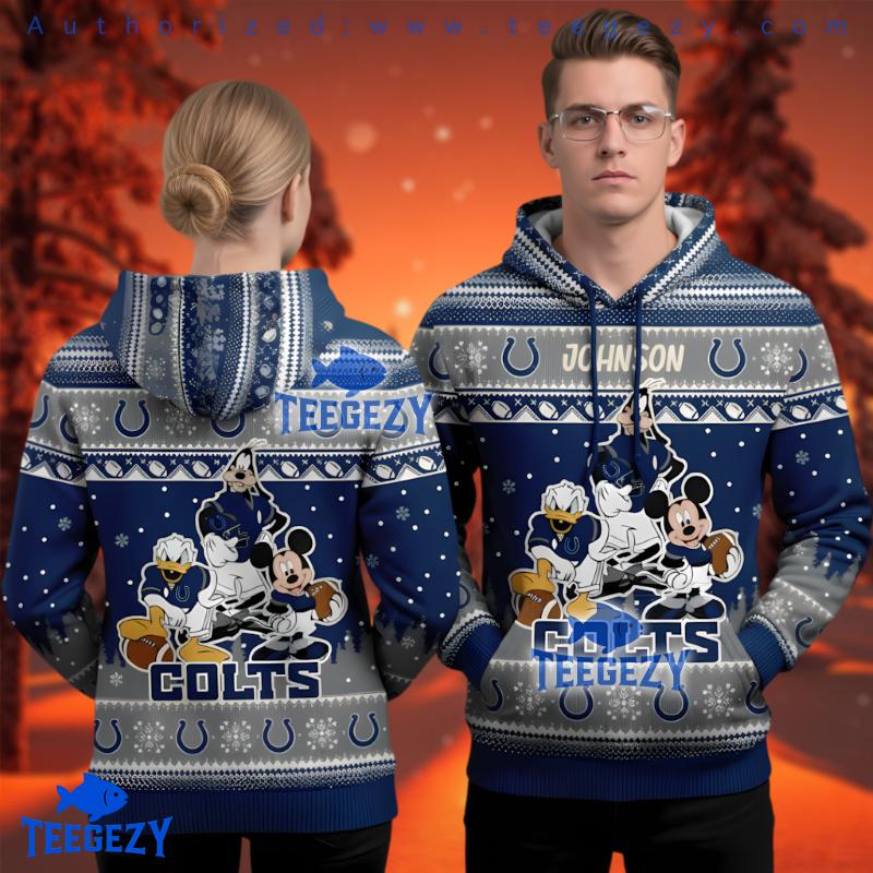 Donald Duck Mickey Mouse Goofy Indianapolis Colts Blue Sweater Donald Duck Mickey Mouse Goofy Indianapolis Colts Blue Sweater