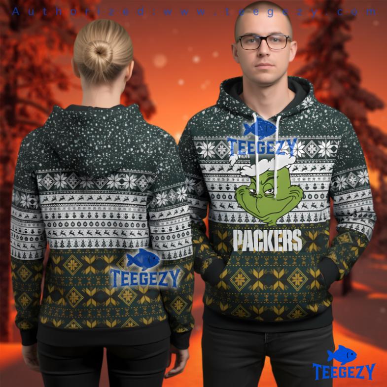 Green Bay Packers Grinch Face Ugly Christmas 3D Hoodie Green Bay Packers Grinch Face Ugly Christmas 3D Hoodie