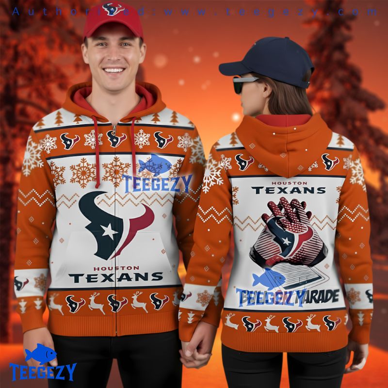 Houston Texans Bulls On Parade Ugly Christmas 3D Zip Up Hoodie