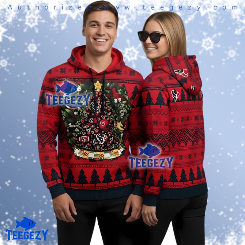Houston Texans Christmas Tree Wreath Ugly Christmas 3D Hoodie Houston Texans Christmas Tree Wreath Ugly Christmas 3D Hoodie