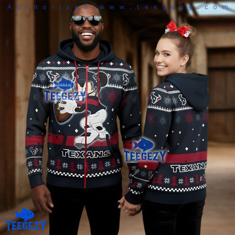 Houston Texans Disney Mickey Ugly Christmas 3D Zip Up Hoodie