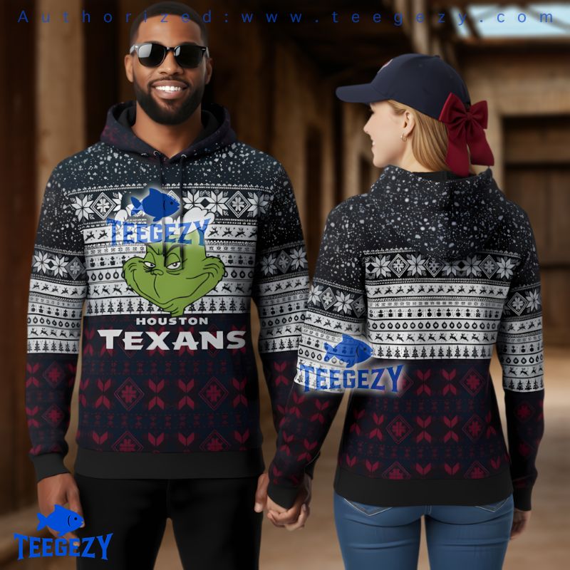 Houston Texans Grinch Face Ugly Christmas 3D Pullover Hoodie Houston Texans Grinch Face Ugly Christmas 3D Pullover Hoodie