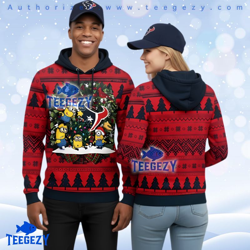 Houston Texans Minion Santa Christmas 3D Print Hoodie Funny Fan Gear Houston Texans Minion Santa Christmas 3D Print Hoodie Funny Fan Gear