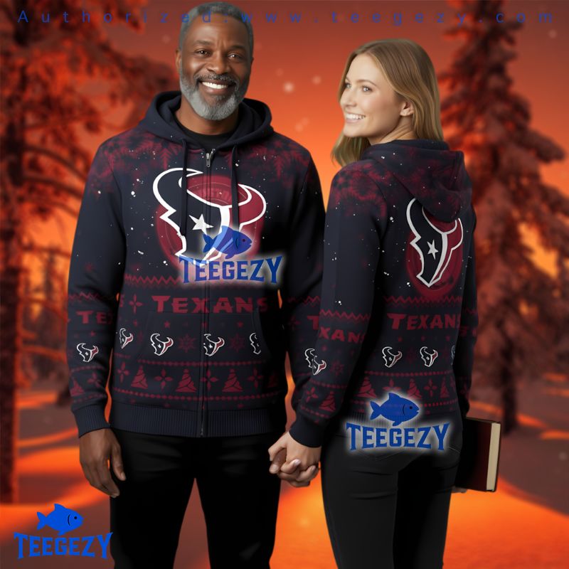 Houston Texans Navy Red Festive Pattern Christmas 3D Hoodie Houston Texans Navy Red Festive Pattern Christmas 3D Hoodie