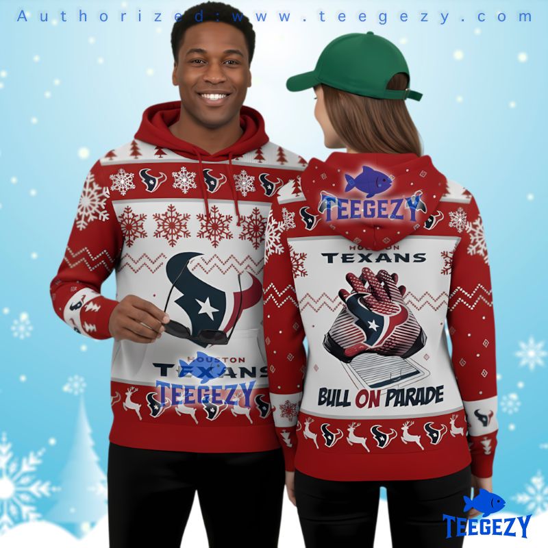 Houston Texans Red White Logo Ugly Christmas 3D Hoodie Houston Texans Red White Logo Ugly Christmas 3D Hoodie