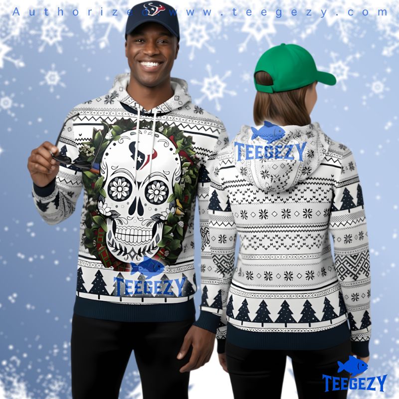 Houston Texans Sugar Skull Christmas Wreath Ugly Christmas 3D Hoodie Houston Texans Sugar Skull Christmas Wreath Ugly Christmas 3D Hoodie