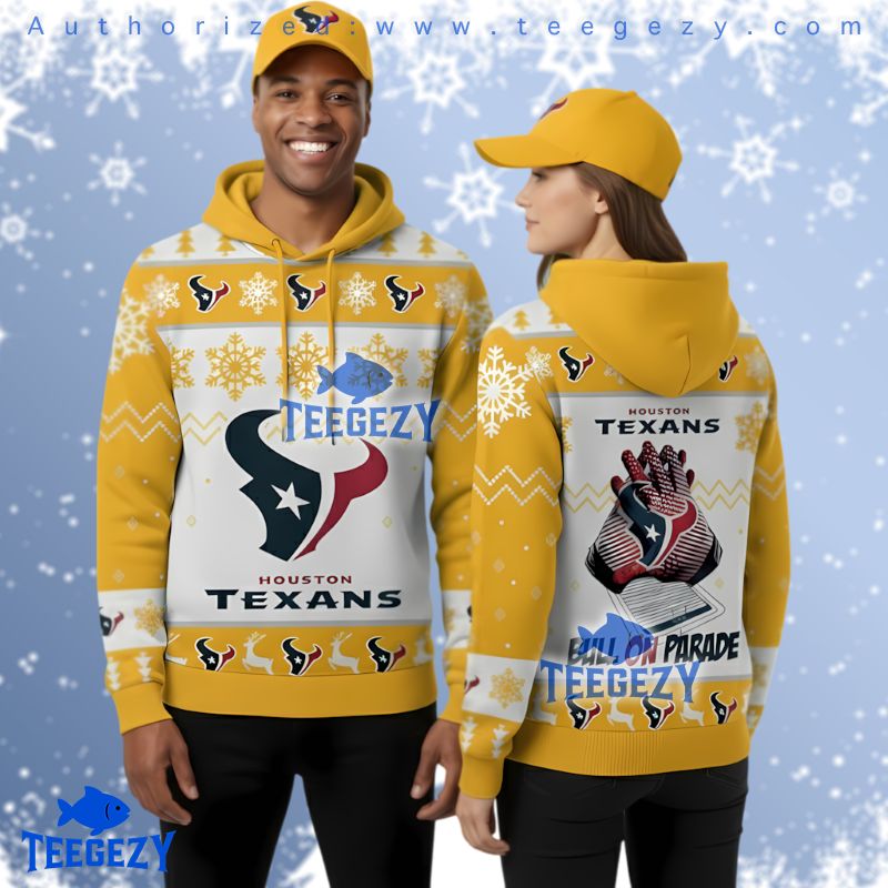 Houston Texans Yellow Bull On Parade Ugly Christmas 3D Hoodie Houston Texans Yellow Bull On Parade Ugly Christmas 3D Hoodie