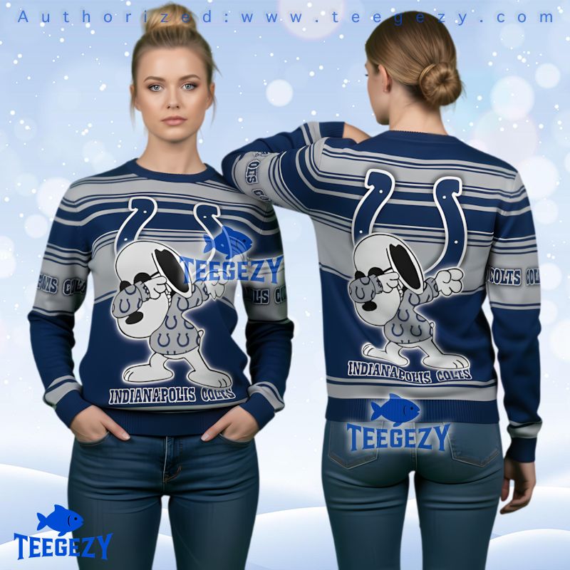 Indianapolis Colts Blue Gray Snoopy Dabbing Ugly Christmas Sweater