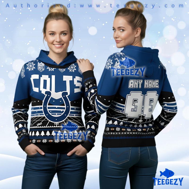 Indianapolis Colts Custom Name Number Ugly Christmas Hoodie Blue