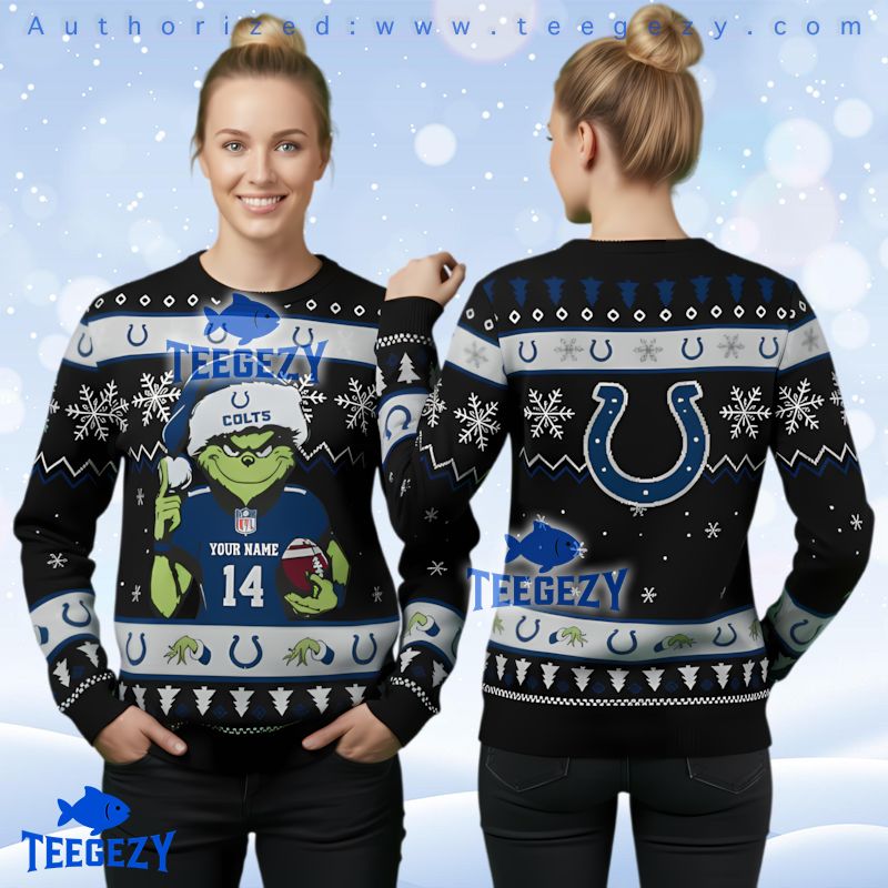 Indianapolis Colts Grinch Custom Name Number Ugly Christmas Sweater Indianapolis Colts Grinch Custom Name Number Ugly Christmas Sweater