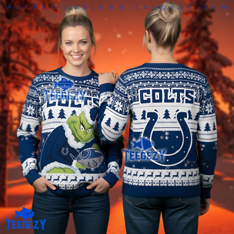 Indianapolis Colts Grinch Stole Ball Ugly Christmas Sweater Blue 3D Indianapolis Colts Grinch Stole Ball Ugly Christmas Sweater Blue 3D