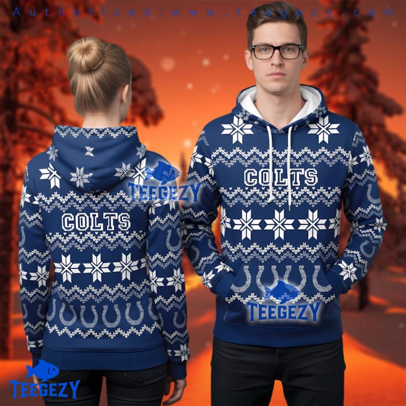 Indianapolis Colts Horseshoe Snowflake Ugly Christmas 3D Hoodie Indianapolis Colts Horseshoe Snowflake Ugly Christmas 3D Hoodie