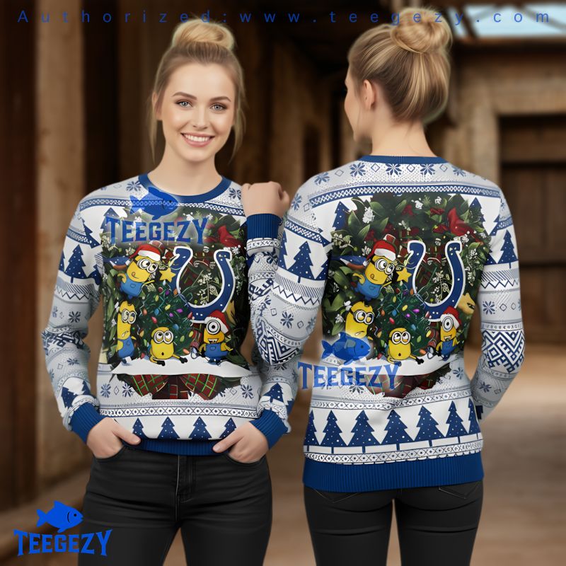 Indianapolis Colts Minion Wreath Pattern 3D Printed Ugly Sweater Indianapolis Colts Minion Wreath Pattern 3D Printed Ugly Sweater