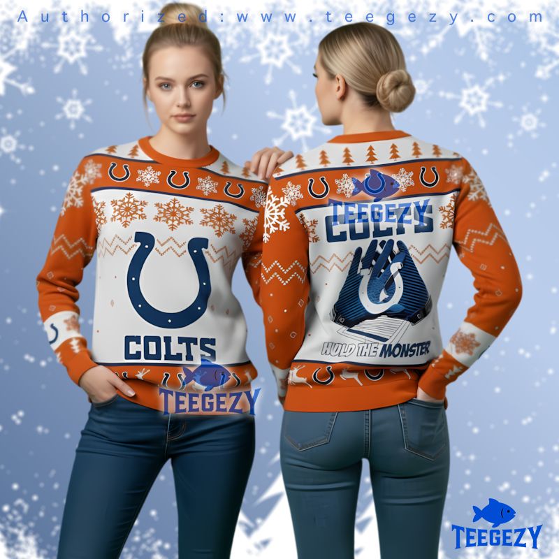 Indianapolis Colts Orange White Ugly Christmas Sweater Horseshoe