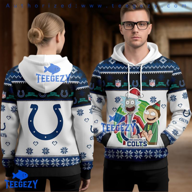 Indianapolis Colts Rick And Morty Christmas Ugly 3D Hoodie Indianapolis Colts Rick And Morty Christmas Ugly 3D Hoodie