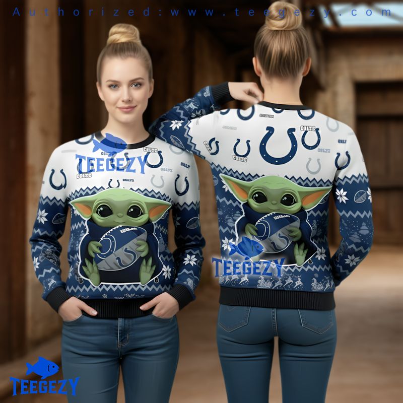 Indianapolis Colts Star Wars Grogu Holding Ball Ugly Holiday Sweater Indianapolis Colts Star Wars Grogu Holding Ball Ugly Holiday Sweater