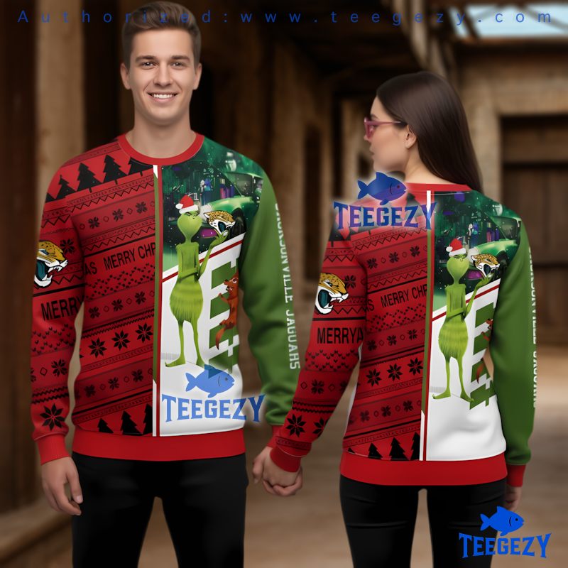Jacksonville Jaguars Grinch Max Dog Ugly Christmas Sweater Mens Womens