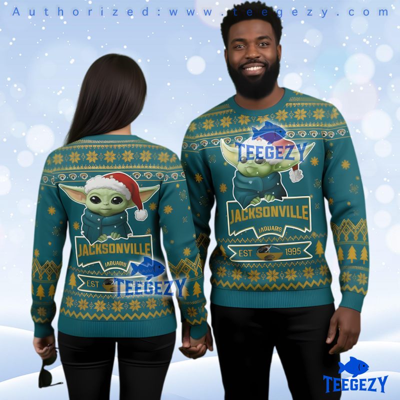 Jacksonville Jaguars Grogu Santa Hat Ugly Christmas Sweater