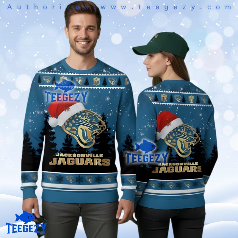 Jacksonville Jaguars Mascot Santa Hat 3D Print Christmas Sweater