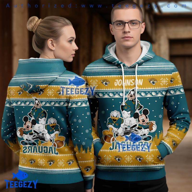Jacksonville Jaguars Mickey Goofy Donald Duck Ugly Christmas 3D Hoodie Jacksonville Jaguars Mickey Goofy Donald Duck Ugly Christmas 3D Hoodie