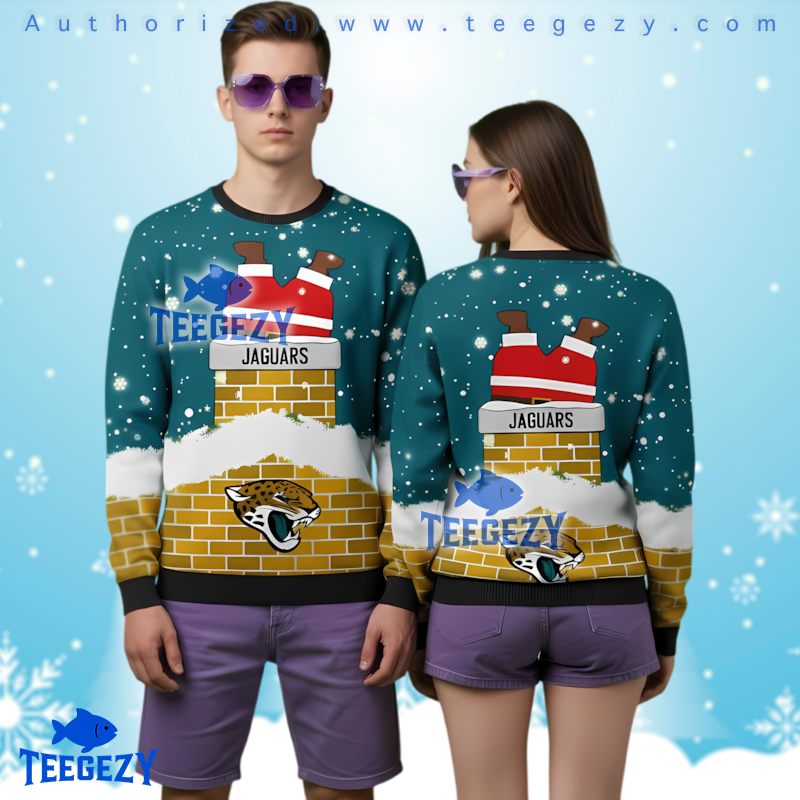 Jacksonville Jaguars Santa Stuck Chimney Ugly Christmas Sweater 3D