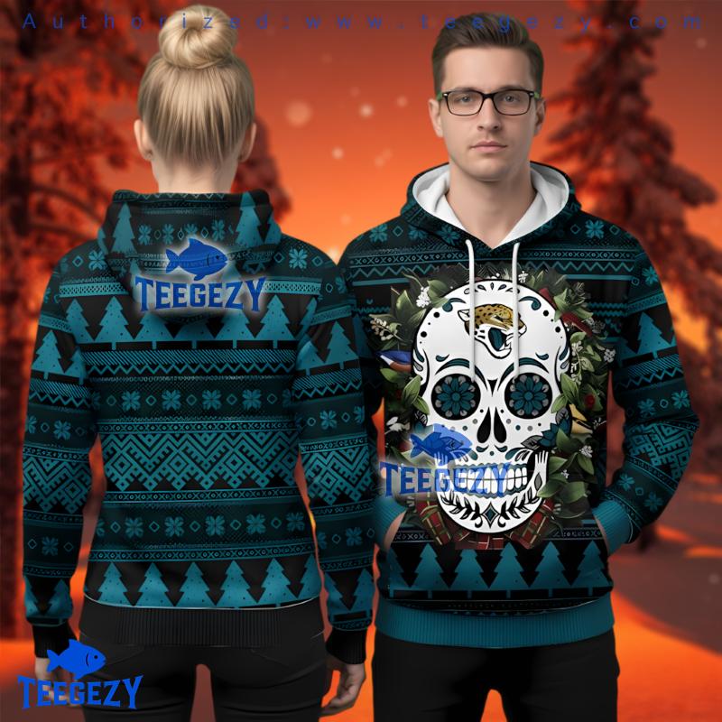 Jacksonville Jaguars Sugar Skull Flower Ugly Christmas 3D Hoodie Jacksonville Jaguars Sugar Skull Flower Ugly Christmas 3D Hoodie