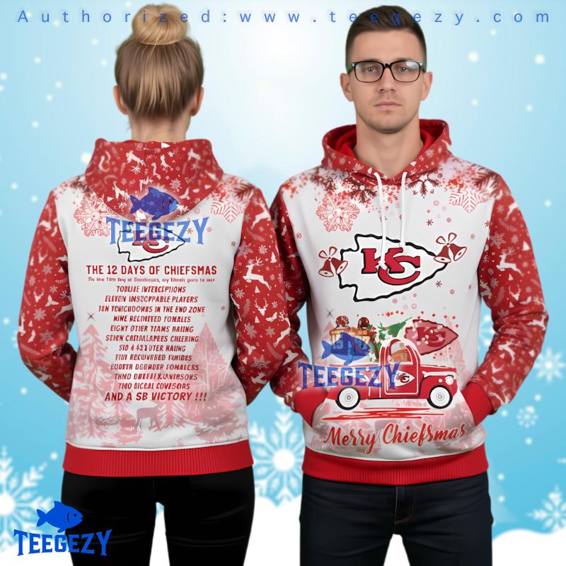Kansas City Chiefs 12 Days Of Chiefsmass Song Ugly Christmas 3D Hoodie Kansas City Chiefs 12 Days Of Chiefsmass Song Ugly Christmas 3D Hoodie