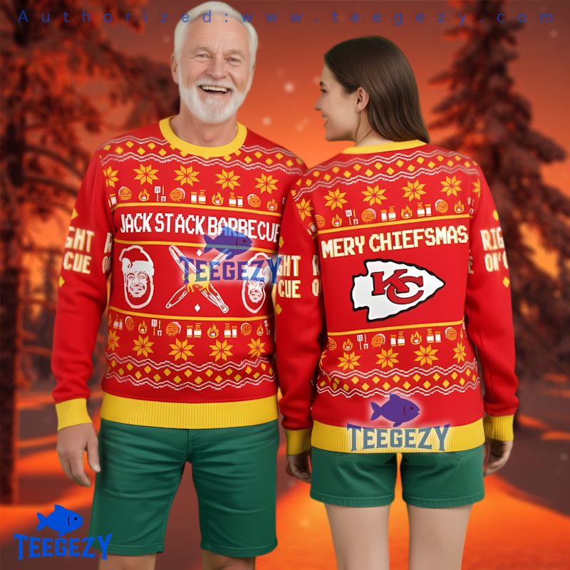 Kansas City Chiefs Bbq Pattern Red Yellow Ugly Christmas Sweatshirt