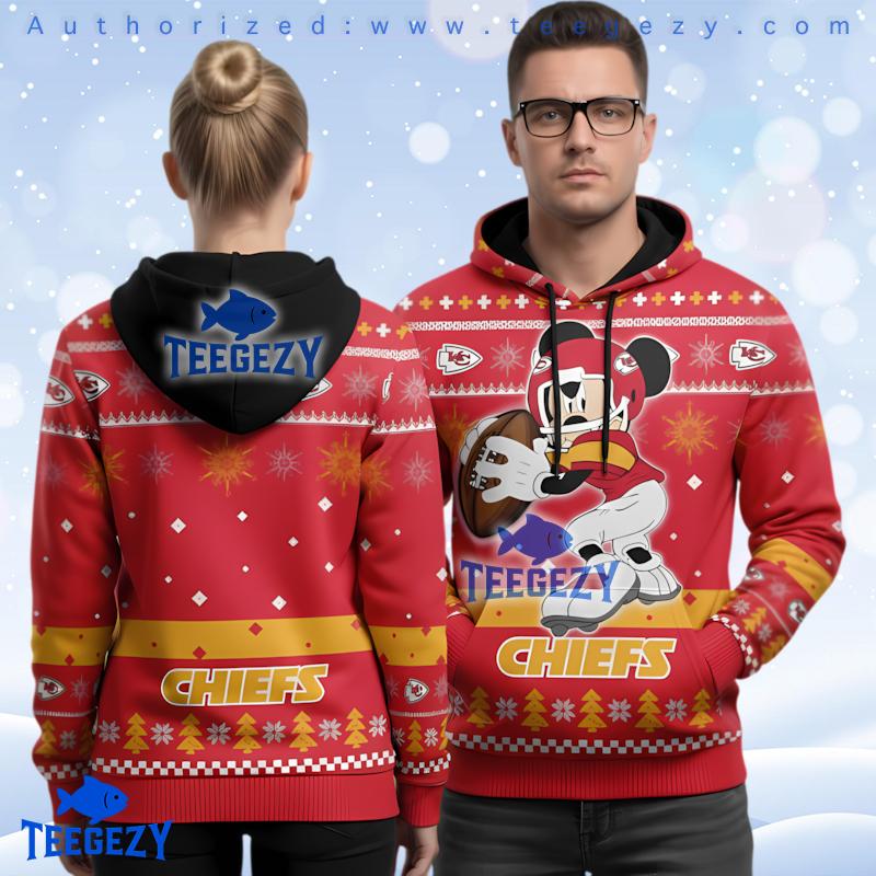 Kansas City Chiefs Disney Mickey Football Player Ugly Christmas 3D Hoodie Kansas City Chiefs Disney Mickey Football Player Ugly Christmas 3D Hoodie