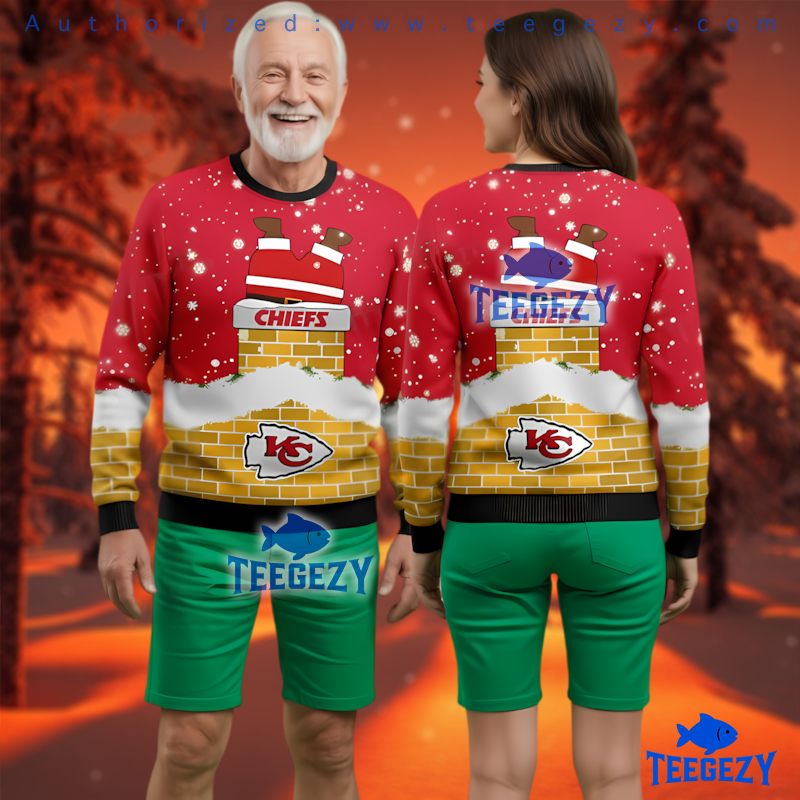 Kansas City Chiefs Funny Santa Stuck Ugly Christmas Sweater For Fans