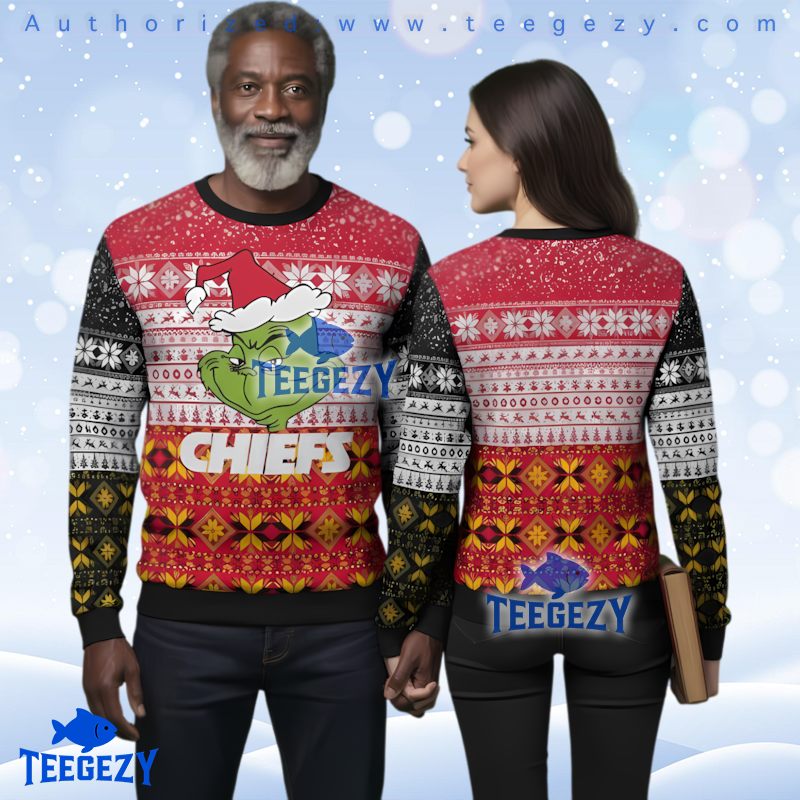 Kansas City Chiefs Grinch Face Ugly Christmas Sweater Nfl Football Fan