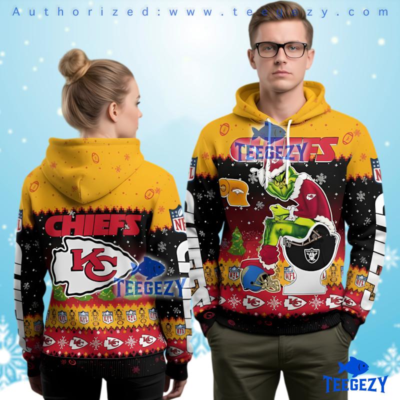 Kansas City Chiefs Grinch Santa Anti Raiders Ugly Christmas 3D Hoodie Kansas City Chiefs Grinch Santa Anti Raiders Ugly Christmas 3D Hoodie