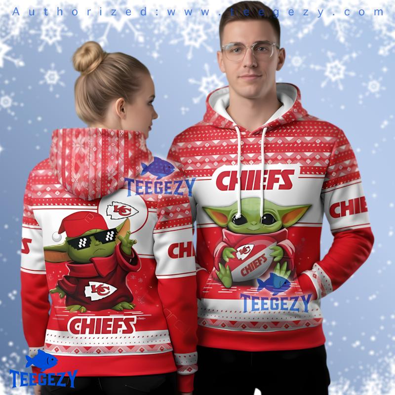 Kansas City Chiefs Grogu With Sunglasses Ugly Christmas Pattern 3D Hoodie Kansas City Chiefs Grogu With Sunglasses Ugly Christmas Pattern 3D Hoodie