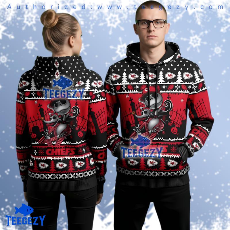 Kansas City Chiefs Jack Skellington Nightmare Ugly Christmas 3D Hoodie Kansas City Chiefs Jack Skellington Nightmare Ugly Christmas 3D Hoodie