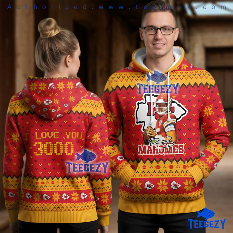Kansas City Chiefs Mahomes 15 Ugly Christmas 3D Hoodie Red Yellow Kansas City Chiefs Mahomes 15 Ugly Christmas 3D Hoodie Red Yellow