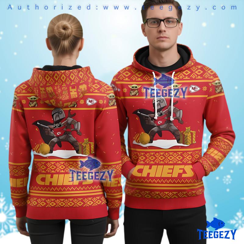 Kansas City Chiefs Mando And Baby Yoda Ugly Christmas 3D Hoodie Kansas City Chiefs Mando And Baby Yoda Ugly Christmas 3D Hoodie